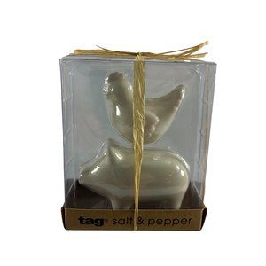 Tag Salt Pepper Shakers Chicken Pig White Ceramic Country Cottage Core New